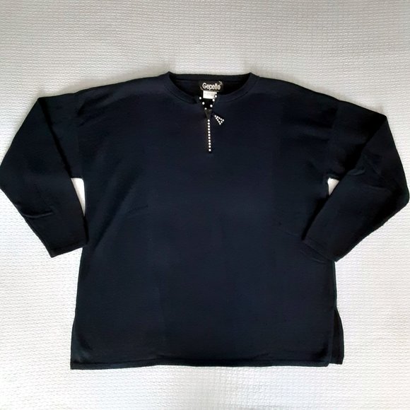 **VINTAGE- Gepetto Womens Rhinestone Studded Navy Blue Pullover Sweater Size XL - Picture 2 of 7
